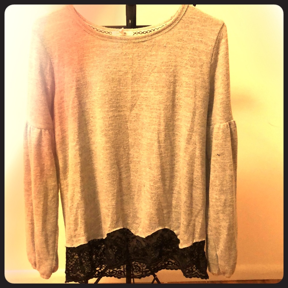 Grey Shirt with Black Lace by Maurices